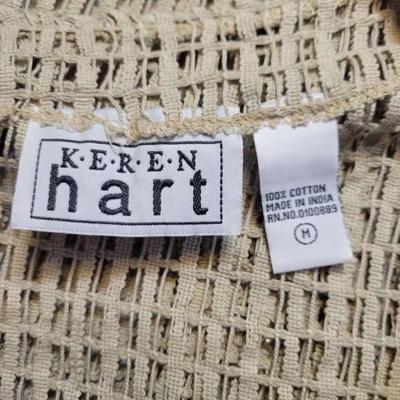 Keren Hart Cotton Fishing Net Knit Cardigan Oversized Button Accents Lagenlook - Picture 6 of 8